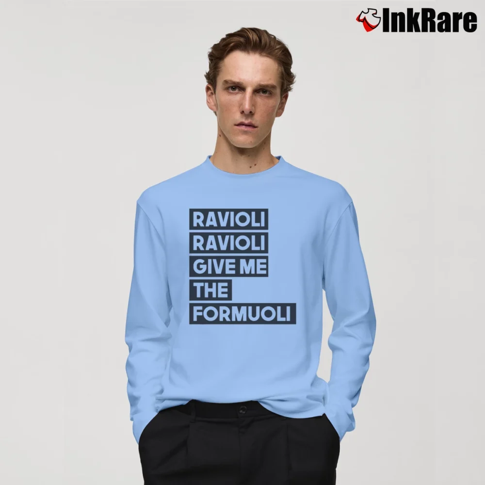 Men’s Spongebob Squarepants Ravioli Give Me The Formuoli Long-Sleeve Shirt in light blue | Sleek, Lightweight, Year-Round Wear