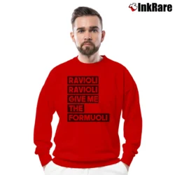 Men’s Spongebob Squarepants Ravioli Give Me The Formuoli Crewneck Sweatshirt in red | Cozy Fabric, Clean Style