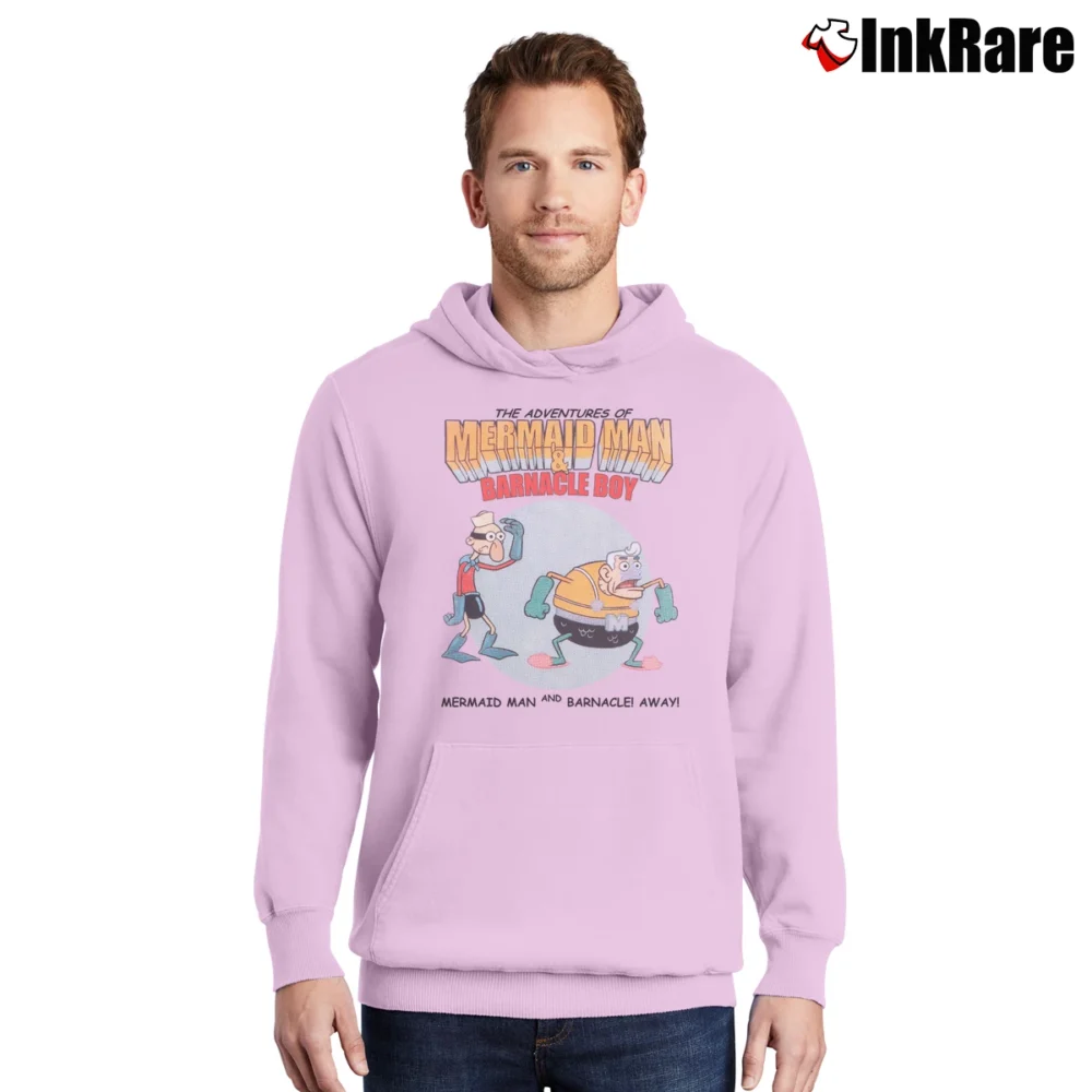 Men’s Spongebob Squarepants The Adventures Of Mermaid Man And Barnacle Boy Pullover Hoodie in light pink | Cozy, Durable, Modern Fit