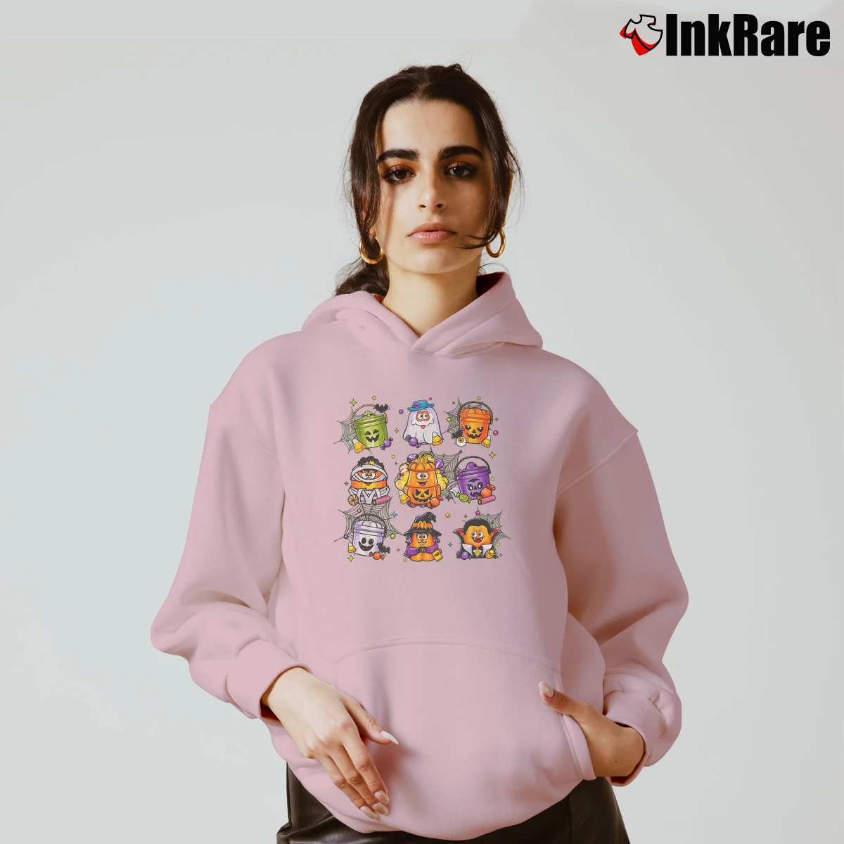 Women’s Spooky Nuggets Meal Bucket Chicken Halloween Cozy Hoodie in light pink | Warm, Structured, Stylish