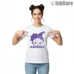 Spooky Witch Betty Boop Hashtag Halloween Shirt on white short sleeve shirt for women graphic tee