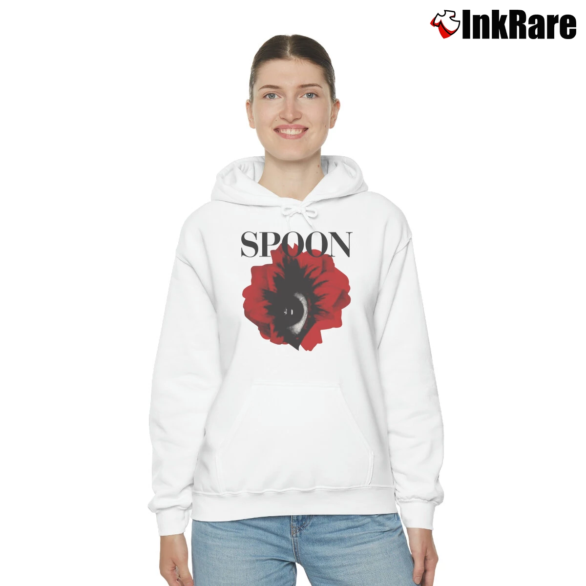 Women’s Spoon Band Eye Rose Natural Cozy Hoodie in white | Warm, Structured, Stylish