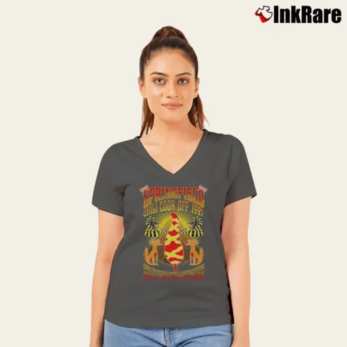 Springfield Chili Cook Off Inspired by The Simpsons Women’s V-Neck Tee in charcoal – Flattering Fit Women’s Springfield Chili Cook Off Inspired by The Simpsons V-Neck Tee in charcoal | Chic Neckline, Soft Texture