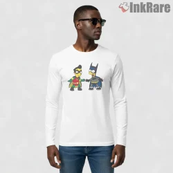 Springfield Dynamic Duo Batman Robin Cartoon Mashup Shirt on white long sleeve shirt for men graphic tee