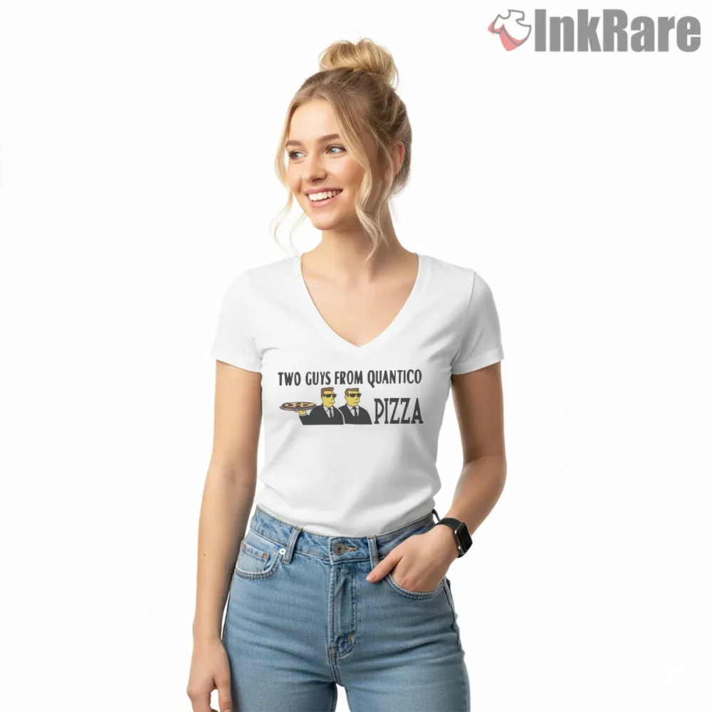 Springfield Fbi Pizza Parody Quantico Crossover Shirt on white v-neck shirt for women graphic tee