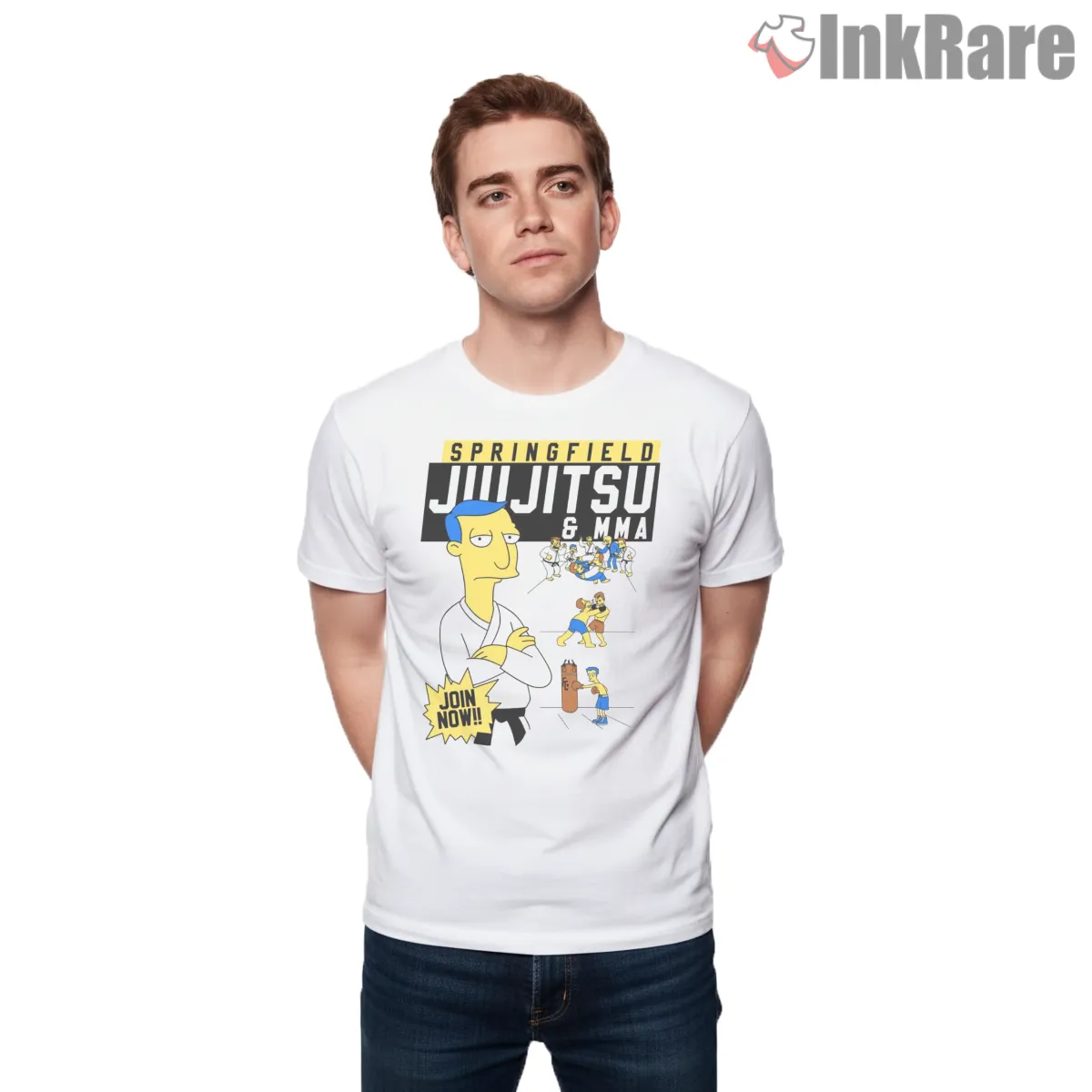Springfield Jiu Jitsu Mma Gym Cartoon Parody Short Sleeve White Springfield Jiu Jitsu Mma Gym Cartoon Parody Shirt on white short sleeve shirt for men graphic tee