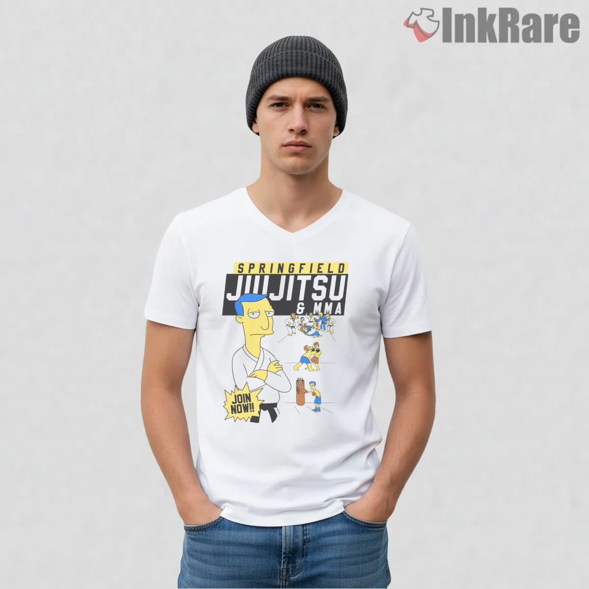 Springfield Jiu Jitsu Mma Gym Cartoon Parody V Neck White Springfield Jiu Jitsu Mma Gym Cartoon Parody Shirt on white v-neck shirt for men graphic tee