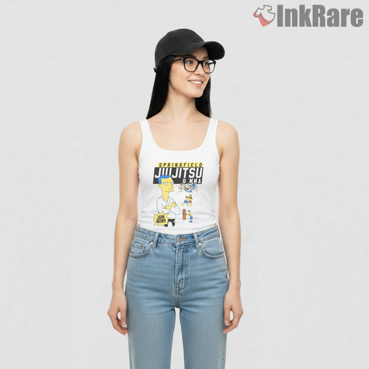 Springfield Jiu Jitsu Mma Gym Cartoon Parody Tank Top White Springfield Jiu Jitsu Mma Gym Cartoon Parody Shirt on white tank top for women graphic tee