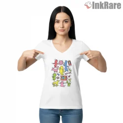 Springfield Pop Art Doodle Chaos Colorful Cartoon Shirt on white v-neck shirt for women graphic tee