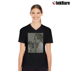 Women’s Sprz Ny Man Ray Graphic V-Neck Tee in black | Chic Neckline, Soft Texture