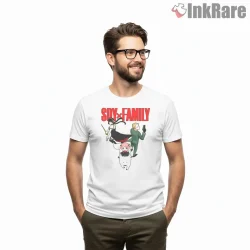 Spy Family Action Pose Dynamic Trio Anime Shirt on white short sleeve shirt for men graphic tee