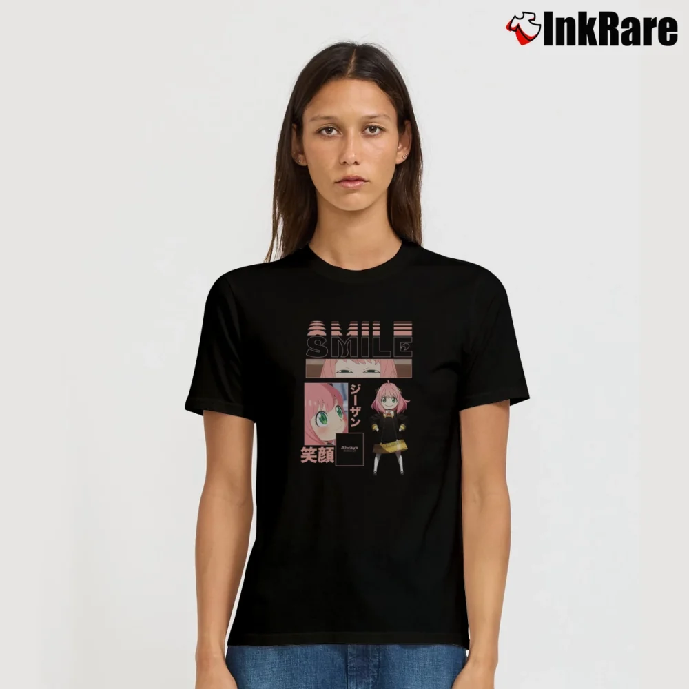 Women’s Spy X Family Anya Always Smile T-Shirt in black | Soft, Flattering Fit