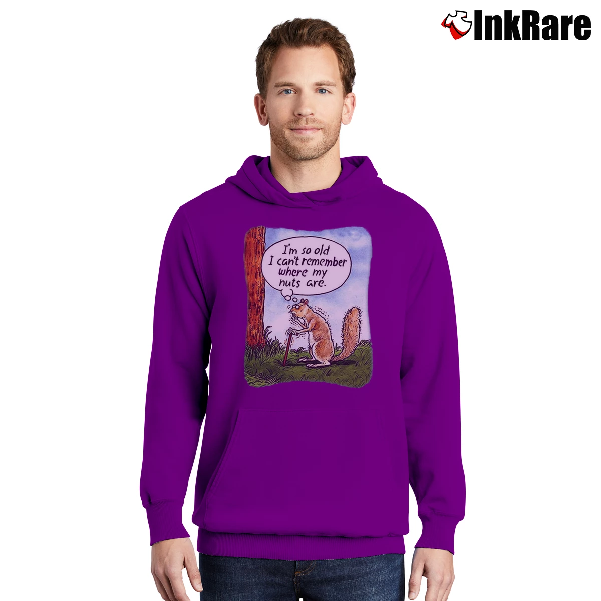 Men’s Squirrel So Old Can't Remember Where Nuts Are Funny Humorous Pullover Hoodie in purple | Cozy, Durable, Modern Fit