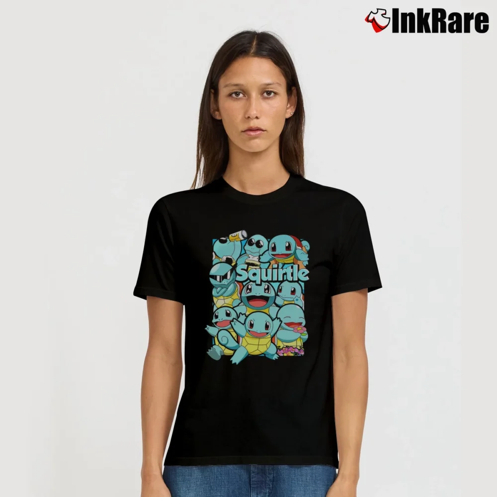 Women’s Squirtle Pokemon Custom Retro Style Signature T-Shirt in black | Soft, Flattering Fit