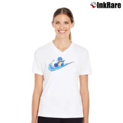 Women’s Squirtle Pokemon Inspired Graphic V-Neck Tee in white | Chic Neckline, Soft Texture