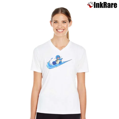 Women’s Squirtle Pokemon Inspired Graphic V-Neck Tee in white | Chic Neckline, Soft Texture