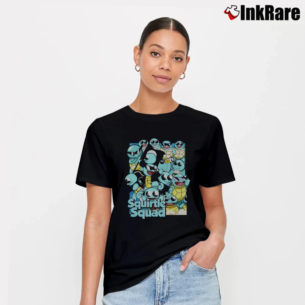 Women’s Squirtle Squad Pokemon Custom Retro Style Signature T-Shirt in black | Soft, Flattering Fit