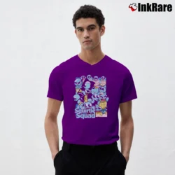 Men’s Squirtle Squad Pokemon Custom Retro Style V-Neck Tee in purple | Sharp, Breathable, Everyday Staple