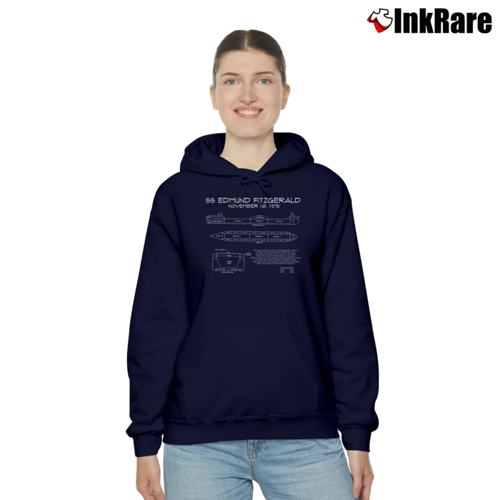 Women’s ss edmund fitzgerald blueprint great lakes freighter Cozy Hoodie in navy | Warm, Structured, Stylish