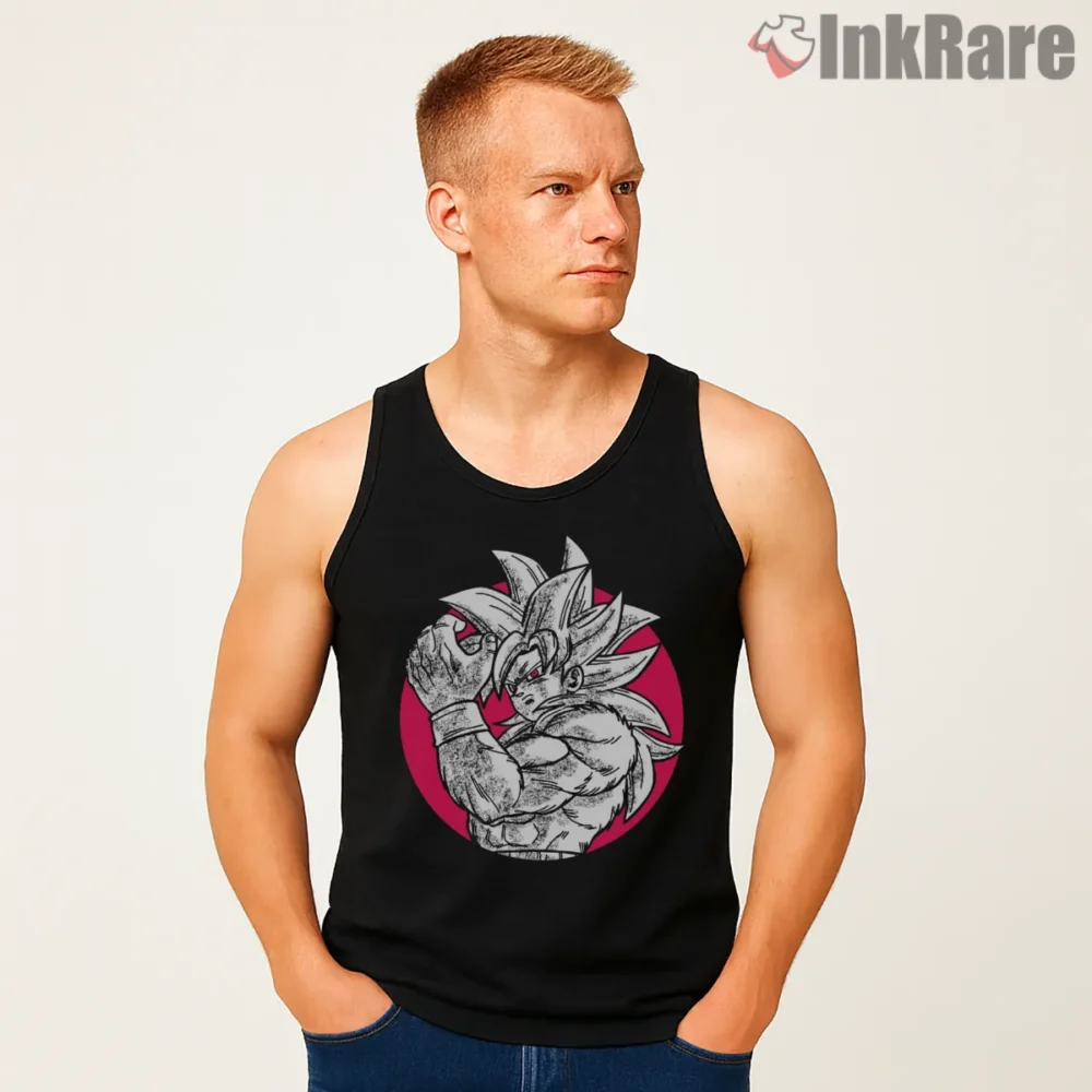 Ssj4 Goku Neon Poster Style Shirt on black tank top for men graphic tee
