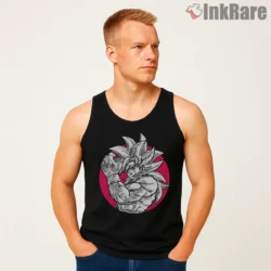 Ssj4 Goku Neon Poster Style Shirt on black tank top for men graphic tee