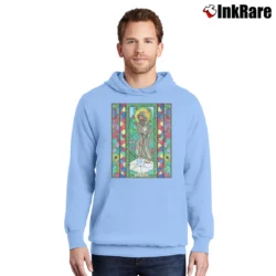 Men’s St. Fiacre Catholic Religious Art Pullover Hoodie in light blue | Cozy, Durable, Modern Fit