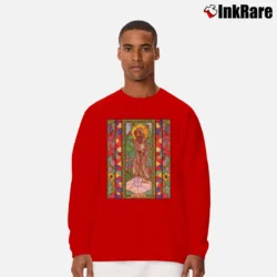 Men’s St. Fiacre Catholic Religious Art Long-Sleeve Shirt in red | Sleek, Lightweight, Year-Round Wear