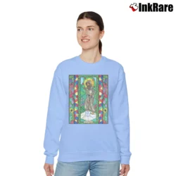 Women’s St. Fiacre Catholic Religious Art Relaxed Sweatshirt in light blue | Soft, Laid-Back Vibe