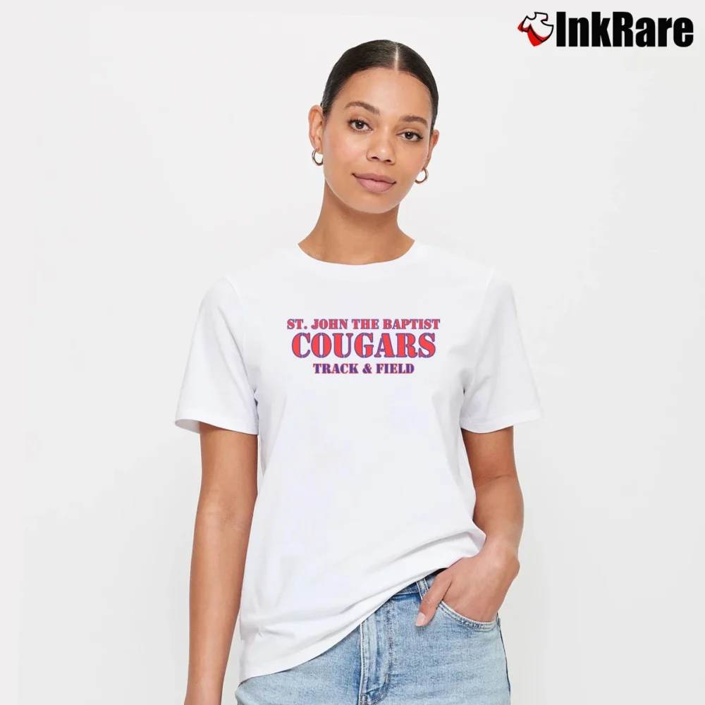Women’s St John The Baptist Cougars Track and Field Signature T-Shirt in white | Soft, Flattering Fit