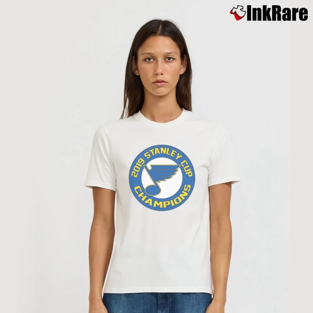 Women’s St Louis Blues 2019 Stanley Cup Champions Hockey Nhl Signature T-Shirt in white | Soft, Flattering Fit