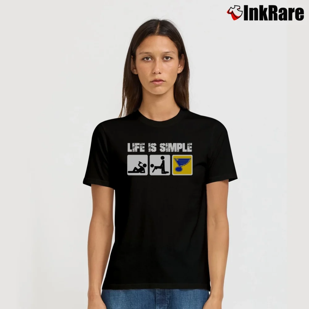 Women’s St. Louis Blues Life Is Simple 2019 Champions Signature T-Shirt in black | Soft, Flattering Fit