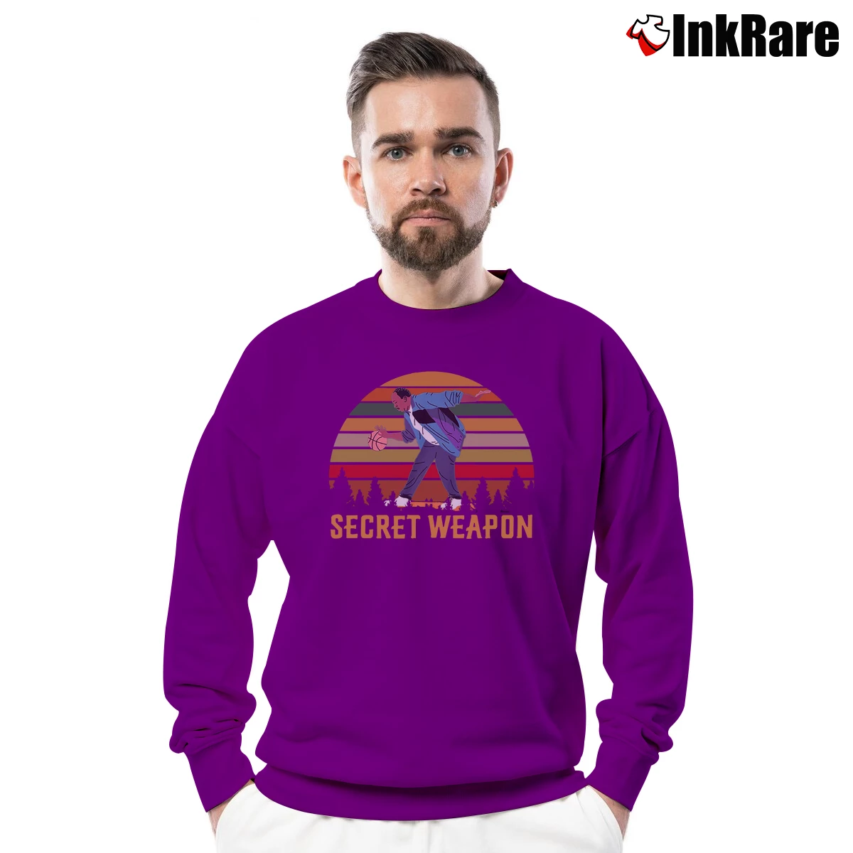 Men’s Stanley Hudson Basketball The Office Crewneck Sweatshirt in purple | Cozy Fabric, Clean Style