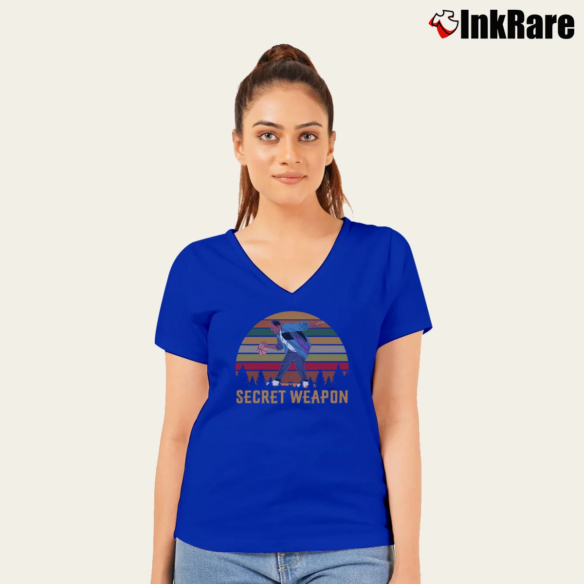 Women’s Stanley Hudson Basketball The Office V-Neck Tee in royal blue | Chic Neckline, Soft Texture