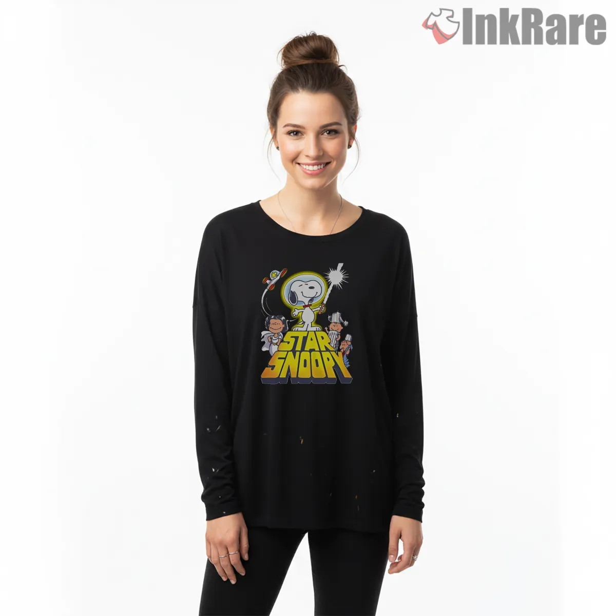 Star Snoopy Sci Fi Parody With Peanuts Characters Long Sleeve Black Star Snoopy Sci Fi Parody With Peanuts Characters Shirt on black long sleeve shirt for women graphic tee