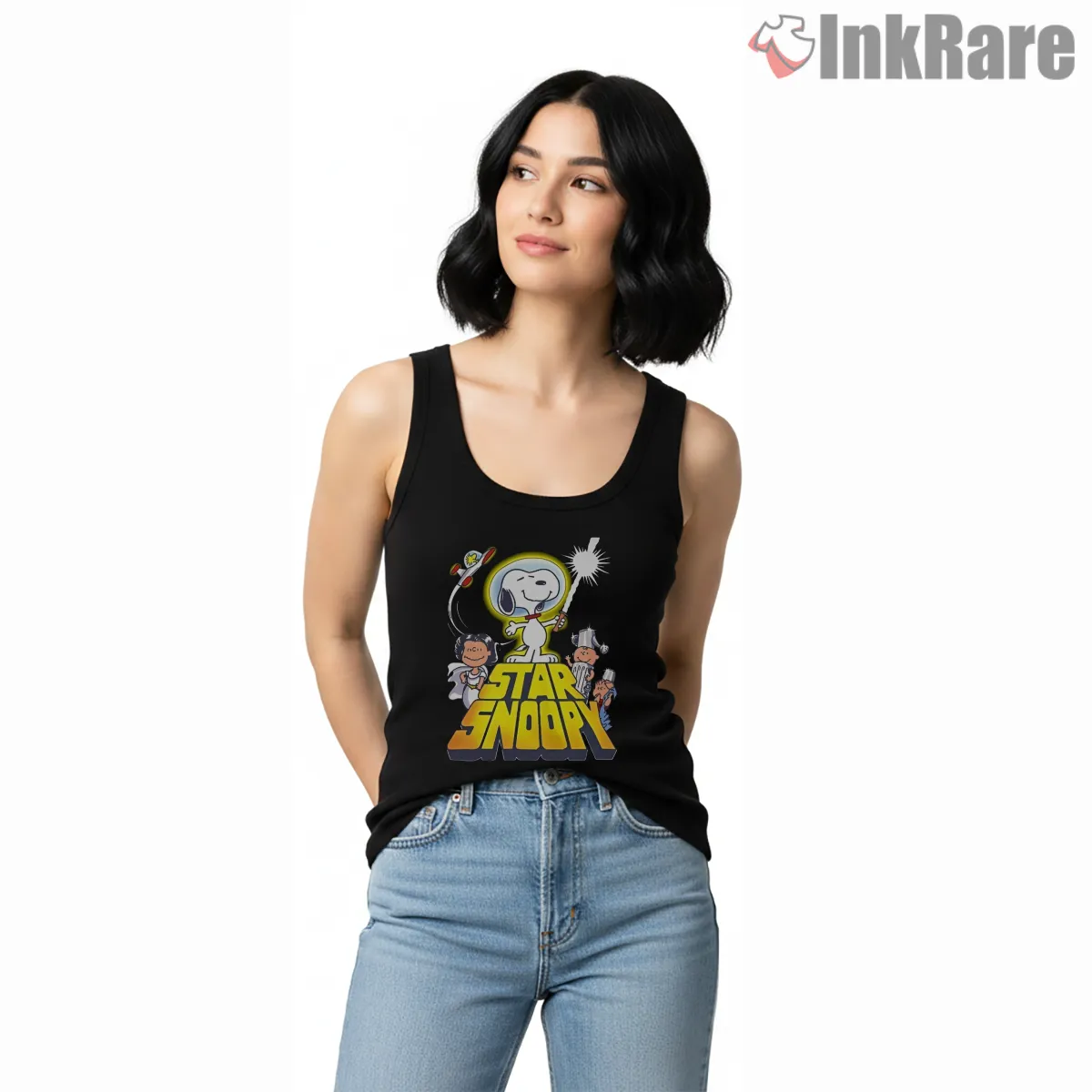 Star Snoopy Sci Fi Parody With Peanuts Characters Tank Top Black Star Snoopy Sci Fi Parody With Peanuts Characters Shirt on black tank top for women graphic tee