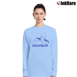 Women’s Star Trek Captain Picard Facepalm Meme Long-Sleeve Top in light blue | Sleek, Versatile, All-Season