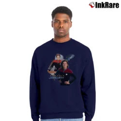 Men’s Star Trek Voyager Captain Janeway Black Crewneck Sweatshirt in navy | Cozy Fabric, Clean Style