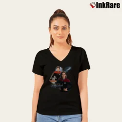 Women’s Star Trek Voyager Captain Janeway Black V-Neck Tee in black | Chic Neckline, Soft Texture