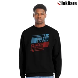 Men’s Star Trek Vulcan Klingon Funny Crewneck Sweatshirt in black | Cozy Fabric, Clean Style