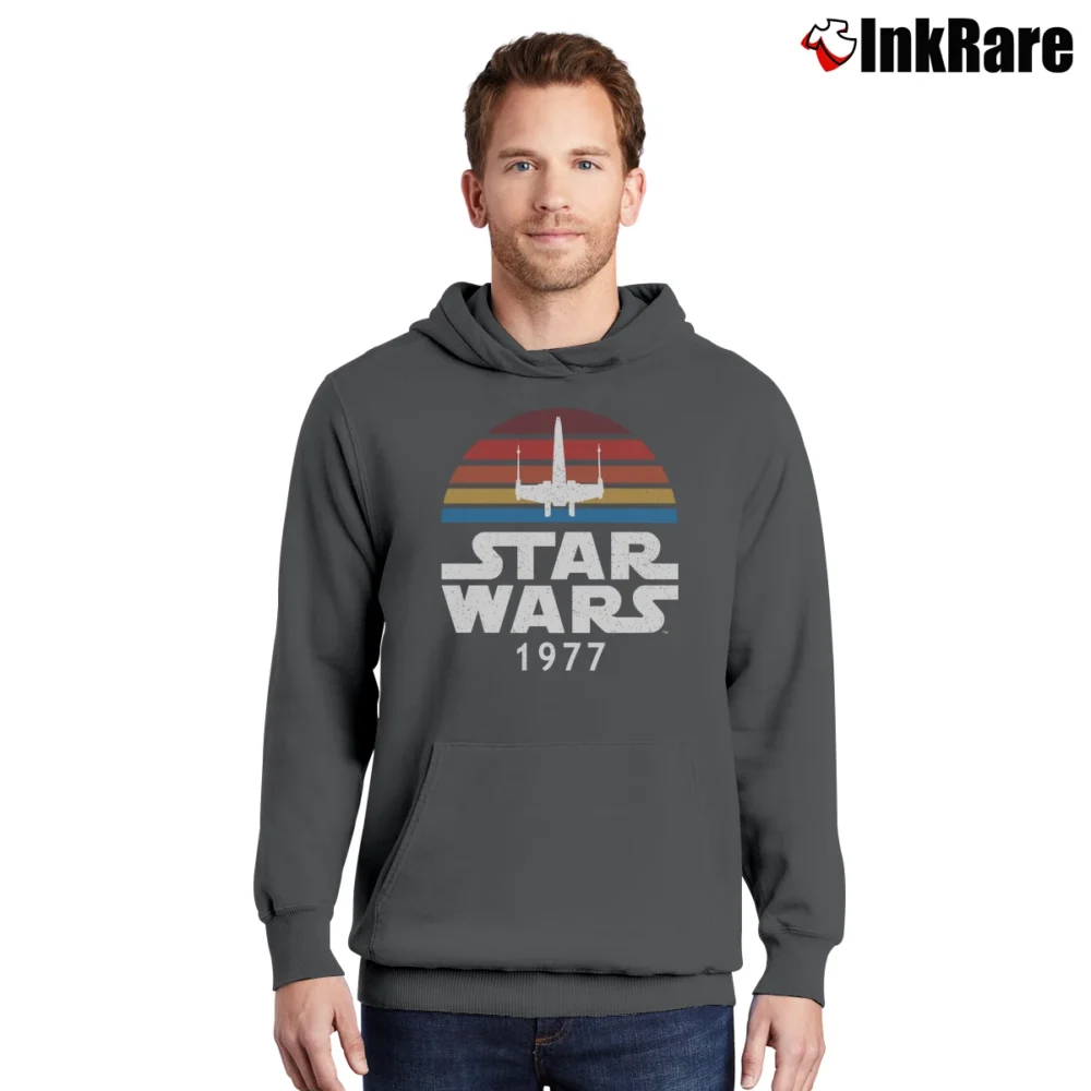 Men’s Star Wars 1977 Rainbow X - Wing Retro Logo Pullover Hoodie in charcoal | Cozy, Durable, Modern Fit