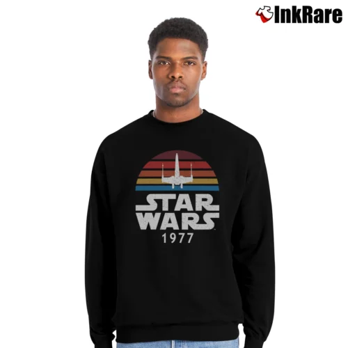Star Wars 1977 Rainbow X – Wing Retro Logo Men’s Crewneck Sweatshirt in black – Soft & Durable Men’s Star Wars 1977 Rainbow X - Wing Retro Logo Crewneck Sweatshirt in black | Cozy Fabric, Clean Style