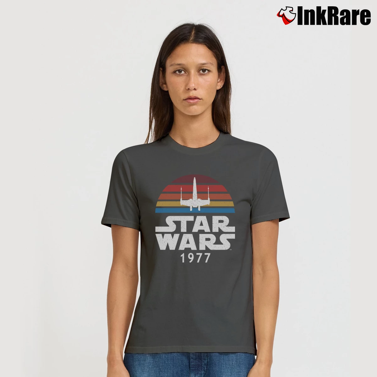 Women’s Star Wars 1977 X Wing Retro Signature T-Shirt in charcoal | Soft, Flattering Fit