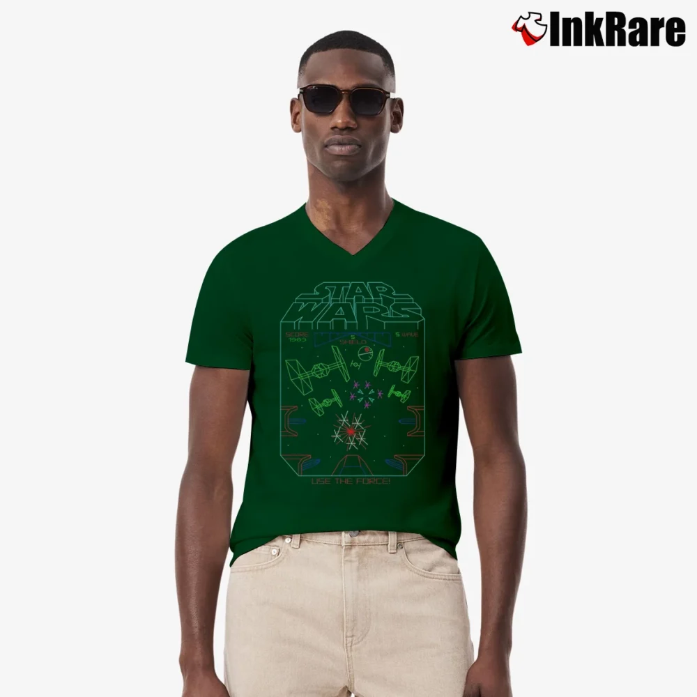 Men’s Star Wars Arcade Game Retro Graphic V-Neck Tee in forest green | Sharp, Breathable, Everyday Staple