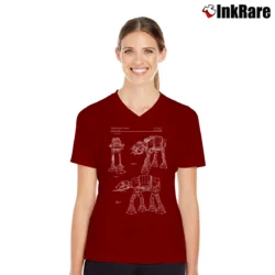 Women’s Star Wars AT - AT Walker Patent Movie V-Neck Tee in maroon | Chic Neckline, Soft Texture