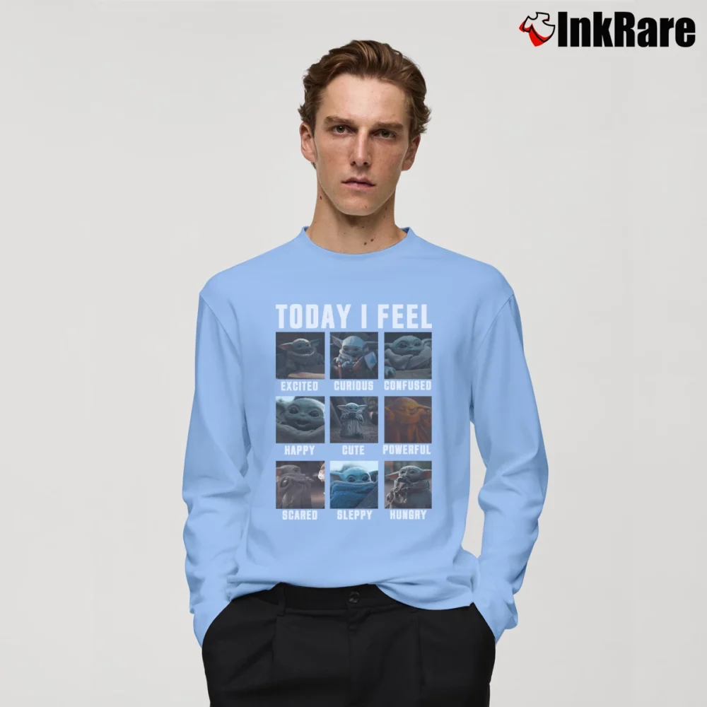 Men’s Star Wars Baby Yoda Grogu Today I Feel Mandalorian Long-Sleeve Shirt in light blue | Sleek, Lightweight, Year-Round Wear