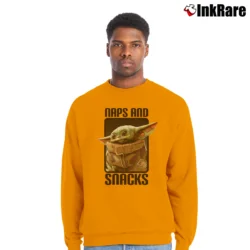 Men’s Star Wars Baby Yoda Naps Snacks Crewneck Sweatshirt in orange | Cozy Fabric, Clean Style