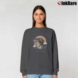 Women’s Star Wars Baby Yoda Riding Trex Dinosaur Rainbow Relaxed Sweatshirt in charcoal | Soft, Laid-Back Vibe