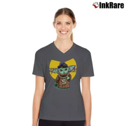 Women’s Star Wars Baby Yoda Wutang Hip Hop Mashup V-Neck Tee in charcoal | Chic Neckline, Soft Texture