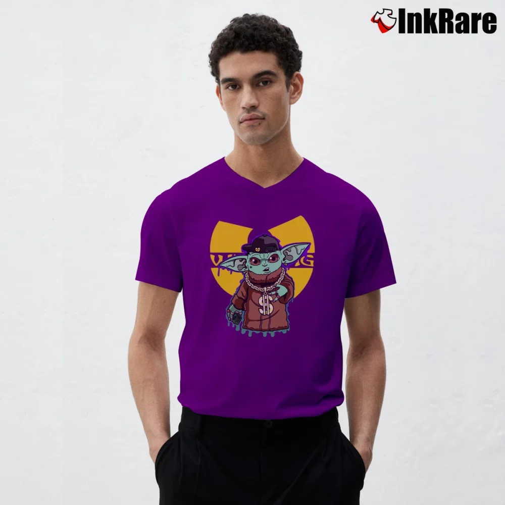 Men’s Star Wars Baby Yoda Wutang Hip Hop Mashup V-Neck Tee in purple | Sharp, Breathable, Everyday Staple