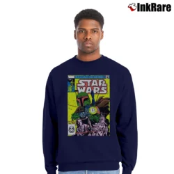 Men’s Star Wars Boba Fett Distressed Comic Cover Crewneck Sweatshirt in navy | Cozy Fabric, Clean Style